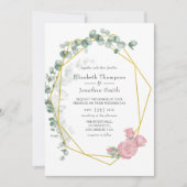 Invitation Mariage géométrique Rose Eucalyptus aquarelle (Devant)