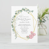 Invitation Mariage géométrique Rose Eucalyptus aquarelle (Debout devant)