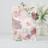 Invitation Mariage géométrique rose floral et or vierge (Debout devant)