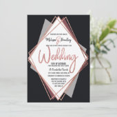 Invitation Mariage géométrique rose Gold Black Mauve Grey (Debout devant)