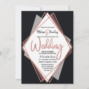Invitation Mariage géométrique rose Gold Black Mauve Grey
