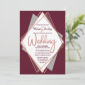 Invitation Mariage géométrique rose Gold Burgundy Red Grey (Debout devant)