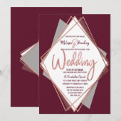 Invitation Mariage géométrique rose Gold Burgundy Red Grey (Devant / Derrière)