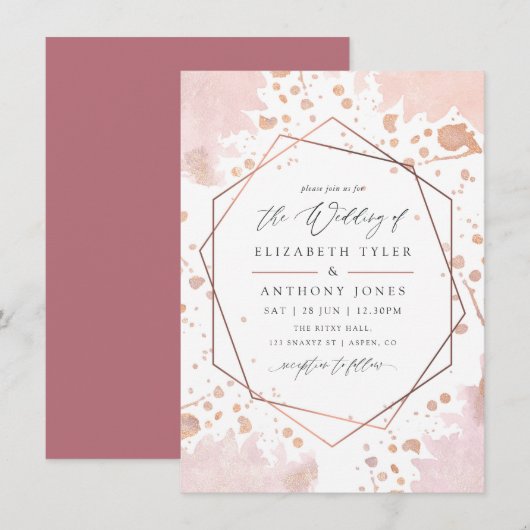 Invitation Mariage géométrique rose Gold et Blush (Devant / Derrière)