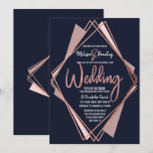 Invitation Mariage géométrique rose Gold Marine Blue Mauve (Devant / Derrière)