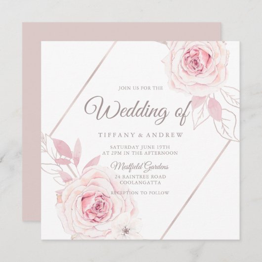 Invitation Mariage géométrique Rose Lavender Blush (Devant / Derrière)