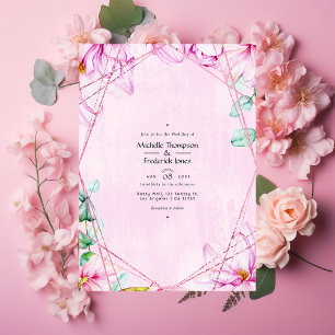 Invitation Mariage géométrique rose or et rose Floral