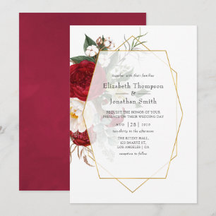 Invitation Mariage géométrique rouge et blanc de Bourgogne