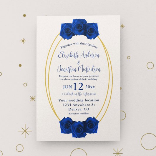 Invitation Mariage géométrique Royal Blue et Gold
