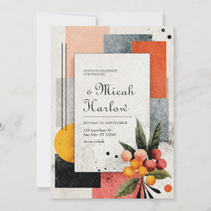 Invitation Mariage Géométrique Rustique en Terracotte Abstrai