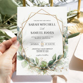 Invitation Mariage géométrique Sage Green Eucalyptus Gold