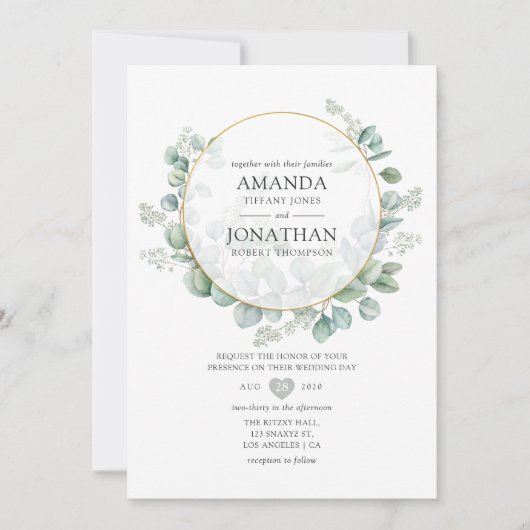 Invitation Mariage géométrique Silver Sage Eucalyptus (Devant)