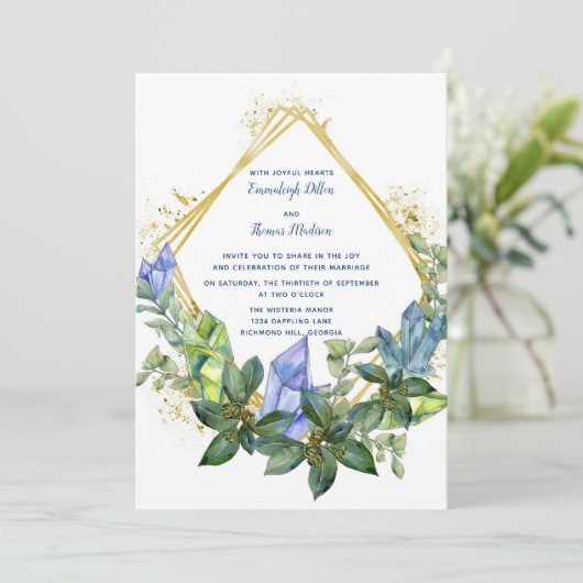 Invitation Mariage géométrique simple et verdoyante (Debout devant)