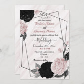 Invitation mariage géométrique souple rose et noir (Devant / Derrière)