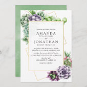 Invitation Mariage géométrique Succulent aquarelle (Devant / Derrière)