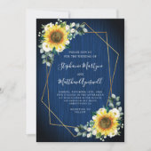 Invitation Mariage géométrique Sunflower Navy Blue Wood (Devant)