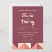 Invitation Mariage Géométrique Triangle Rose Pêche Violet (Devant)