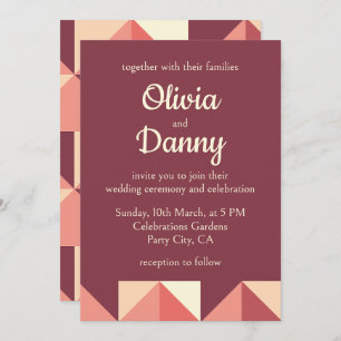 Invitation Mariage géométrique triangle rose violet