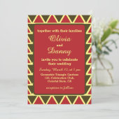Invitation Mariage géométrique triangle rouge vert (Debout devant)