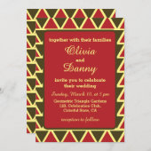 Invitation Mariage géométrique triangle rouge vert (Devant / Derrière)