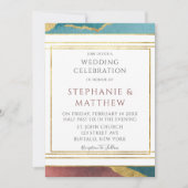 Invitation Mariage géométrique turquoise en cuivre rouille or (Devant)