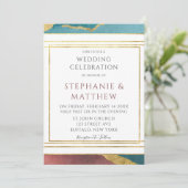 Invitation Mariage géométrique turquoise en cuivre rouille or (Debout devant)