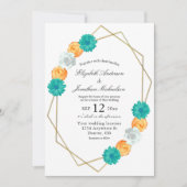 Invitation Mariage géométrique Turquoise orange (Devant)