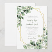 Invitation Mariage géométrique vert sauge eucalyptus or (Devant / Derrière)