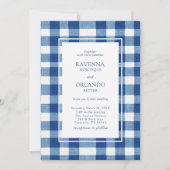 Invitation Mariage Gingham à carreaux Bleu Bébé et Navy Class (Devant)