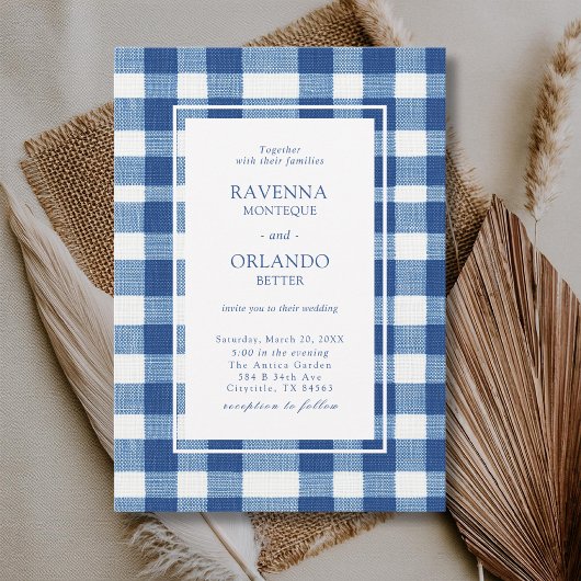 Invitation Mariage Gingham à carreaux Bleu Bébé et Navy Class