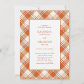 Invitation Mariage Gingham à carreaux orange rustique atténué (Devant)