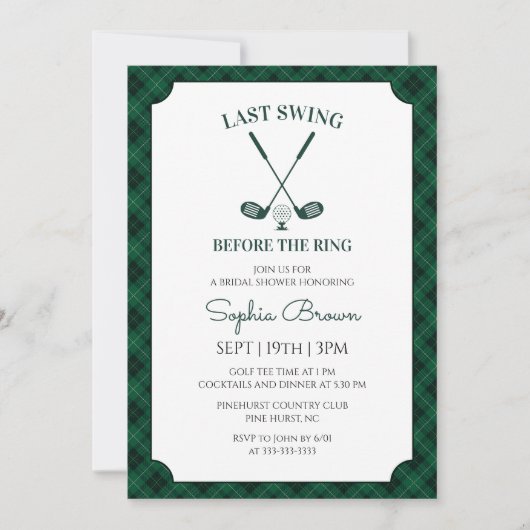 Invitation Mariage Gingham Vert de Golf (Devant)