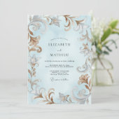 Invitation Mariage glace baroque eucalyptus acanthe (Debout devant)