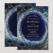 Invitation Mariage Glam Abstrait Moderne Bleu & Or (Devant / Derrière)