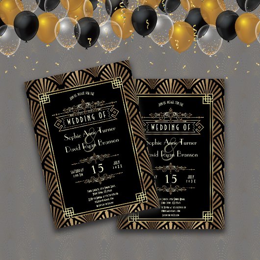 Invitation Mariage Glam Art Déco Noir Gatsby Style Années 20