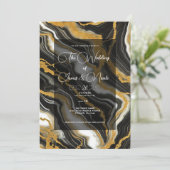Invitation Mariage Glam Aspect Marbre Noir Blanc Or Chic (Debout devant)