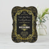 Invitation Mariage Glam Black & Gold Great Gatsby Art Déco (Debout devant)