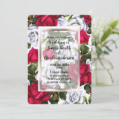 Invitation Mariage Glam Chic Shabby Roses Rouges & Blanches (Debout devant)