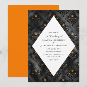 Invitation Mariage Glam Orange et Noir en Faux Damassé Brilla