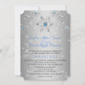 Invitation Mariage Glam Silver Snowflakes Crystal Blue Pearls (Devant)