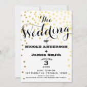 Invitation Mariage Glamour Blanc & Or Confettis Feuille de MÉ (Devant)