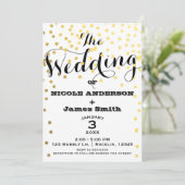 Invitation Mariage Glamour Blanc & Or Confettis Feuille de MÉ (Debout devant)