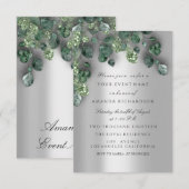 Invitation Mariage Glitter Brun Gris Eucalyptus Verdure (Devant / Derrière)
