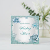 Invitation Mariage Glitter Turquoise Blanc Roses (Debout devant)