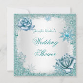 Invitation Mariage Glitter Turquoise Blanc Roses (Devant)