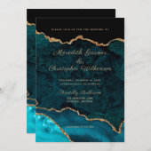 Invitation Mariage Gold Agate turquoise (Devant / Derrière)