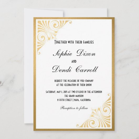 Invitation Mariage Gold Art Déco (Devant)