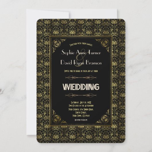 Invitation Mariage | Gold Black Roaring 20s Art Déco (Devant)