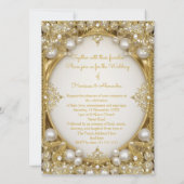 Invitation Mariage Gold Blanc crème perles Cadre ovale (Dos)