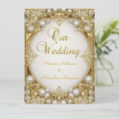 Invitation Mariage Gold Blanc crème perles Cadre ovale (Debout devant)